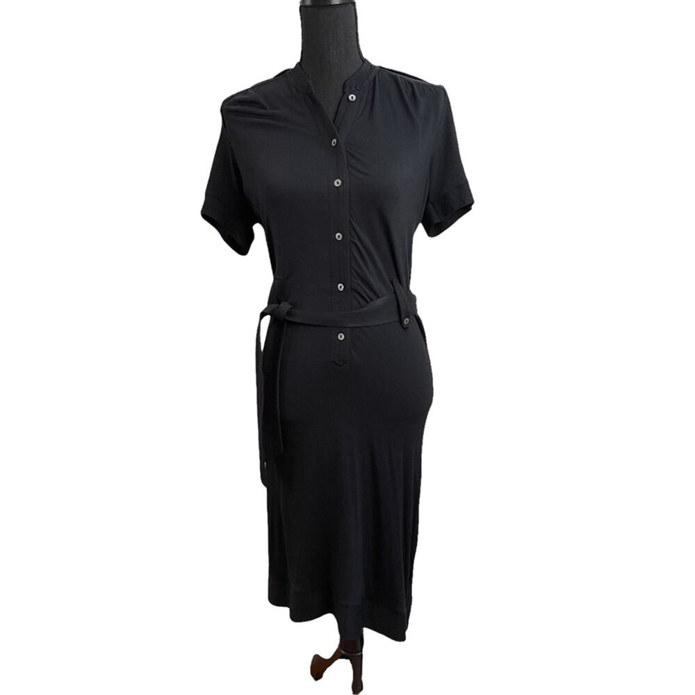 Walter Black Button Down Short Sleeve Midi Dress
